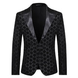 Men's Luxurious Sequin Plaid Suit Jacket Gold Silver Singer Host Stage Party Loose Dress Coats blazers MartLion black EUR  S 