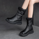 leather wide Winter length snow boots ,plush soled casual women's short boots MartLion black 8.5 