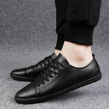 Men's Leather Shoes Hollow Out Sneakers Casual Footwear Lace Up Mart Lion black 37 