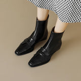 Winter Genuine Leather Low-heeled Women's Boots Retro Short Square Toe Leather Shoes MartLion   