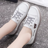 Spring Oxfords Women's Flat Shoes Casual Classic Solid Color PU Leather White Lacing Sneakers MartLion   