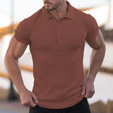 Summer Men's Sports Fitness Leisure Stretch Vertical Short Sleeve Shirt Plain Shirt Golf Wear Mart Lion Camel S 