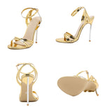  Golden 12CM High Heels Sandals Women Open Toe Ankle Buckle Strap Ladies Wedding Stripper Shoes Stilettos Mujer Mart Lion - Mart Lion