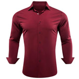 Red Burgundy Orange Shirts Men's Long Sleeve Solid Plaid Slim Fit Blouse Casual Lapel Tops Clothing Breathable Barry Wang MartLion   