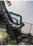 Men's Leather Motorcycle Boots Black Gothic Punk Cowboy Casual Military Tactical Mart Lion   