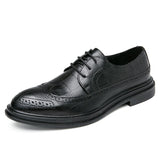Brogue Men's Dress Shoes Plaid Split Leather Oxfords Elegant Sapato Social Masculino Mart Lion Black 37 