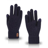 men's warm gloves winter touch screen plus fleece gloves cold warm wool knitted gloves MartLion black  