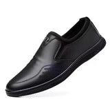 Men's Black Leather Casual Shoes Sneaker Slip-on Loafers Soft Bottom Non-slip Dad Driving Mart Lion   