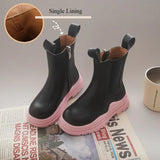 Autumn Winter Girls Short Boots Little Princess Forest Green Chimney Boys British Style Baby Cotton Shoes MartLion pink single style 21 