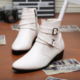 Leather Chelsea Boots Men White Dress Boots Men Casual High top Buckle Strap Formal Shoes Men Motorcycle Boots MartLion