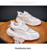 Summer Men's Shoes Mesh Breathable Sports Trend Lace Up Board Sneakers Platform Casual Running Dad Zapatillas Hombre MartLion   