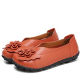 Summer Soft Genuine Leather Flat Slip On Loafers Women Ladies Shoes with Flowers for Nurse Mother Working Walking Driving MartLion Orange 42 insole 26.0cm 