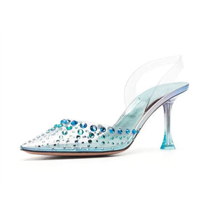 Bling Bling Rhinestones Transparent PVC Women Pumps Summer Clear Crystal High heels Wedding Prom Shoes MartLion Blue 42 