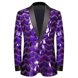 Men's Luxury Wave Striped Gold Sequin Blazer Jacket Shawl Lapel One Button Shiny Wedding Party Suit Jackets Dinner Tuxedo Blazer MartLion Pattern 1 Purple US XS 
