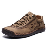 Men's Casual Shoes Genuine Leather Outdoor Walking Sneakers Leisure Vacation Soft Driving Sneakers Mart Lion Khaki 6.5 