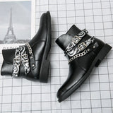 Autumn Men's Ankle Boots Punk Chains Buckle Suede Leather Pointed Classic British Rock Casual Party Shoes Mart Lion   