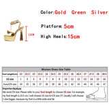 Liyke Gold Green Cross Strap Women Platform Sandals Crystal Bowknot Summer Party Wedding High Heels Pole Dance Shoes Mart Lion   