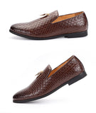 Men's Woven Leather Casual Shoes Trendy Party Wedding Loafers Moccasins Light Driving Flats Mart Lion   