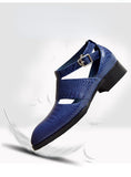 Luxury Men's Leather Sandals Genuine Leather Summer Style Hollow Crocodile Pattern Blue Black Dress Shoes Mart Lion   
