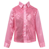 Kids Boys Shiny Sequin Long Sleeve Shirt Choir Jazz Dance Child Stage Performance Dance Top Rave Outfit MartLion Pink 150 