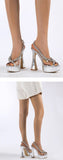 Liyke Runway Style Crystal Rhinestones Women Platform Pumps Sandal Peep Toe Slip-On Silver High Heels Wedding Banquet Shoes Mart Lion   