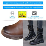 Ankle Boots Cow Leather Motorcycle Platform Wedge Winter Plush Knee High Women Shoes MartLion