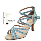 Summer Latin Dance Shoes Women's High-heeled Soft Bottom Salsa Mid-heel Indoor Sandals MartLion Blue 9cm heel 39 
