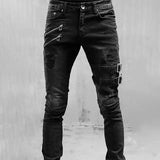 Street Style Ripped Skinny Jeans Men Vintage wash Solid Denim Trouser MartLion H0019A Grey S 