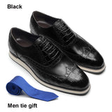 British Style Men's Flat Sneakers Genuine Cow Leather Wingtip Toe Brogue Oxfords Alligator Print Casual Dress Shoes MartLion Black EUR 45 
