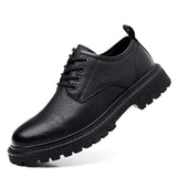 Classic Retro Round Head Men's Shoes Casual Driving Oxford Genuine Leather Party Thick Soled Dating Loafers MartLion Black 41 