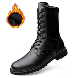 Winter Boots US Combat Boots Trend Velvet Men's Genuine Leather Snow Side Zipper Motorcycle High MartLion Black-fur 41 