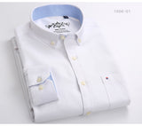 Men's Regular-Fit Long-Sleeve Sturdy Knit Oxford Tops Shirt Plaid Striped Embroidered Pocket Button-down Casual Versatile Mart Lion   