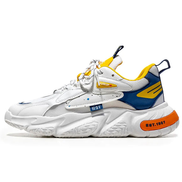 Spring Men's Sneakers Round Toe Breathable Low Top Casual Flats Shoes Platform Street Mesh MartLion BK206- White orange 39 