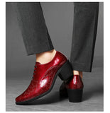 High Heel Men's Black Leather Shoes Pointed Toe Dress Oxford Zapatos De Vestir MartLion   