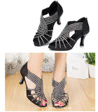 Black Set Auger Latin Dance Shoes Ballroom Performances Indoor for Women High Heel Jazz Soft Bottom Modern Sandals MartLion   