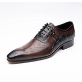 Men's Wedding Dress Brogue Shoes Genuine Leather Lace-up Color Match Handmade Pointed Dress MartLion   