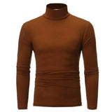 Men's Thermal Underwear Tops Autumn Thermal Shirt Clothes Men's Tights High Neck Thin Slim Fit Long Sleeve T-shirt MartLion Brown S 