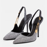 Luxury Rhinestones Sequined Buckle Women Pumps Elegant Pointed toe Stiletto High heels Spring Summer Shoes MartLion Silver 35 