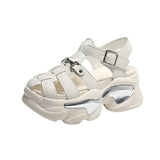 Thick Soles Roman Sandals Women Summer Outside Wear Hollowed Out Breathable Shoes Platform Mart Lion Beige 34 