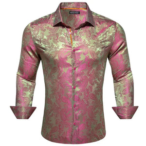Designer Shirts Men's Embroidered Silk Paisley Blue Green Black White Gold Slim Fit Blouses Long Sleeve Tops Barry Wang MartLion 0829 S 