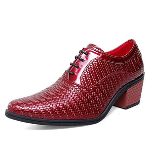 Classic Glitter Leather Dress Shoes Men's High Heels Elegant Red Formal Pointed Oxfords MartLion red 825 38 CN