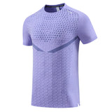 Print Gym Shirts Running Casual Outdoor Jogging Breathable Workout Short Sleeves Nylon Quick Dry Training MartLion purple M 
