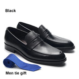 Luxury Slip-On Dress Shoes Men's Genuine Leather Penny Loafer Wedding Party Formal Footwear MartLion Black EUR 38 