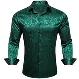 Luxury Shirts Men's Silk White Floral Long Sleeve Slim Fit Blouese Casual Tops Formal Streetwear Breathable Barry Wang MartLion 0692 S 
