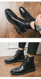 Brogue Boots High Top Microfiber Leather Men's Casual Shoes MartLion   