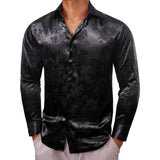 Luxury Shirts Men's Silk Satin Black Stripes  Long Sleeve Slim Fit Blouses Trun Down Collar Tops Breathable Clothing MartLion 0698 S 