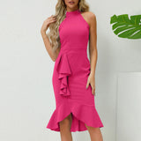 Y2k Elegant Printed Knee-Length Summer Dress Women Round Collar Sleeveless Frocks For Girls MartLion Hot Pink L CHINA