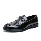 Tassel Wedding Dress Shoes Men's Party Oxfords Slip On Leather Loafers Bow Formal Office Casual Mart Lion Black 6.5 