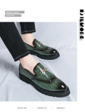 Classic Green Leather Loafers Men's Height-increasing Platform Shoes Slip-on Casual Zapatos Hombre MartLion   