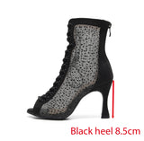 Black Latin Dance Shoes for Women Offer Women's Modern Salsa Jazz Dance High Heels Party Ballroom soft-soled Boots MartLion Black heel 8.5cm 38 